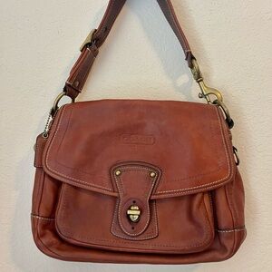 Vintage Coach Brown Leather Shoulder Bag with Brass Hardware